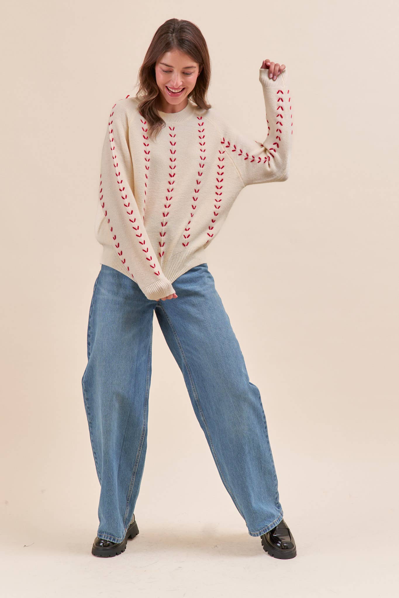 &MERCI - Wholesale Knit Sweater - Women's - EMBROIDERED LONG SLEEVE PULLOVER SWEATER MSW1117921