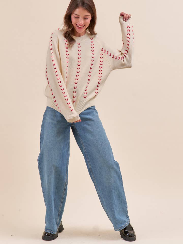 &MERCI - Wholesale Knit Sweater - Women's - EMBROIDERED LONG SLEEVE PULLOVER SWEATER MSW1117921