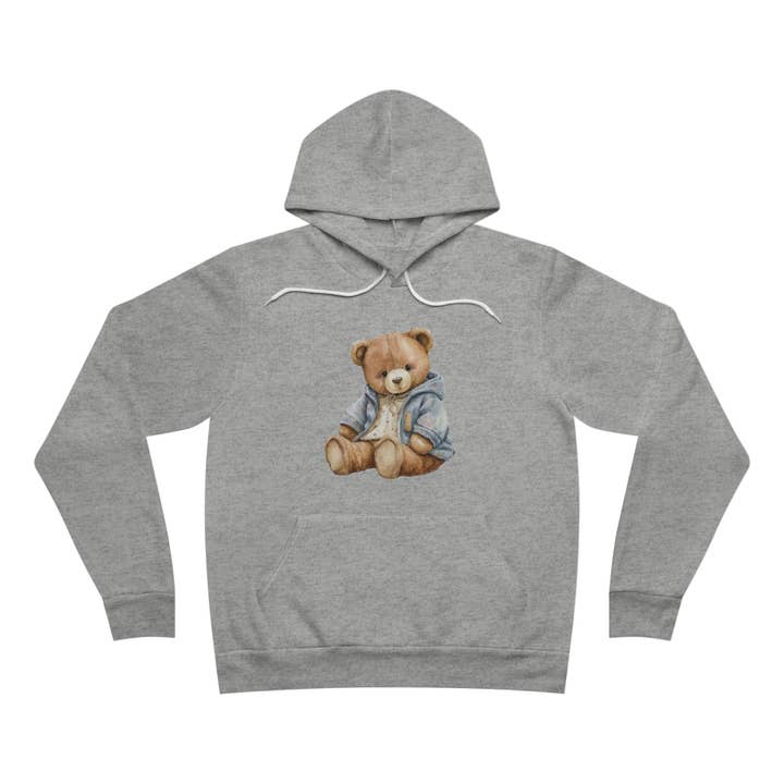Cozy Unisex Sponge Fleece Pullover Hoodie with Adorable Teddy Bear Design for wholesale by FG Apparels
