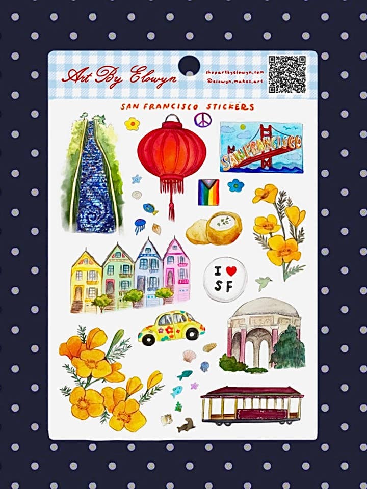 San Francisco Sticker Sheet for wholesale by Art By Elowyn
