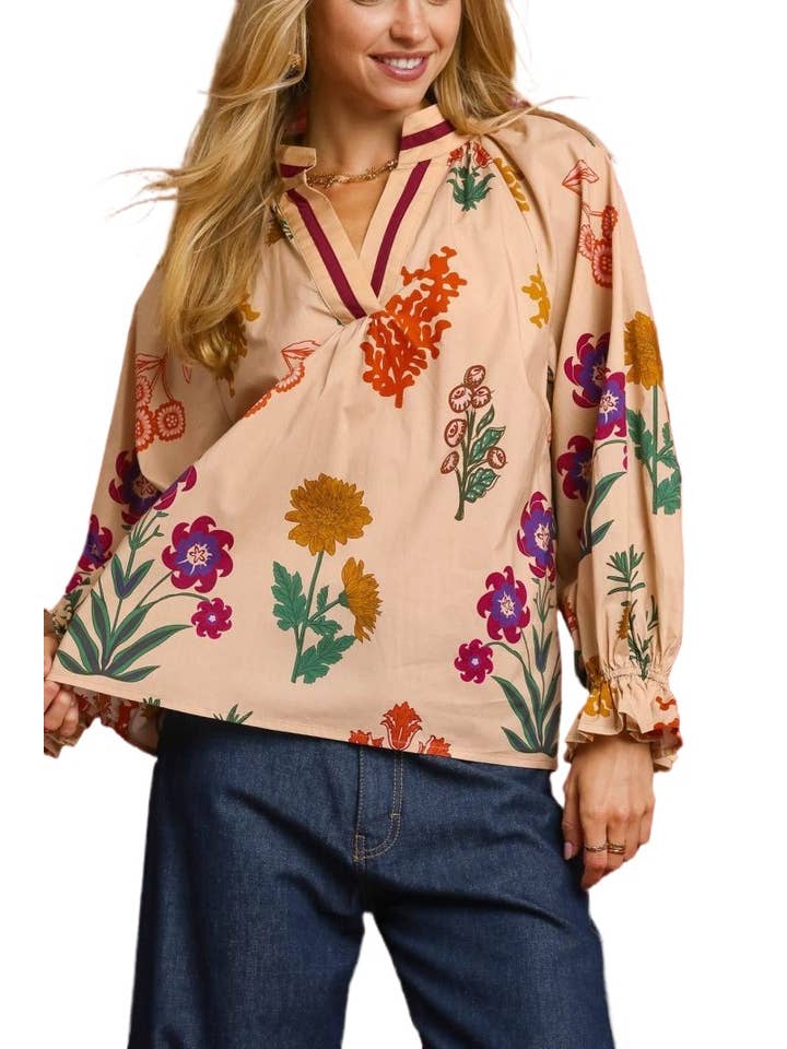Vanilla Monkey - Wholesale Blouse - Women's - Floral Print V Neck Open Collar Top4