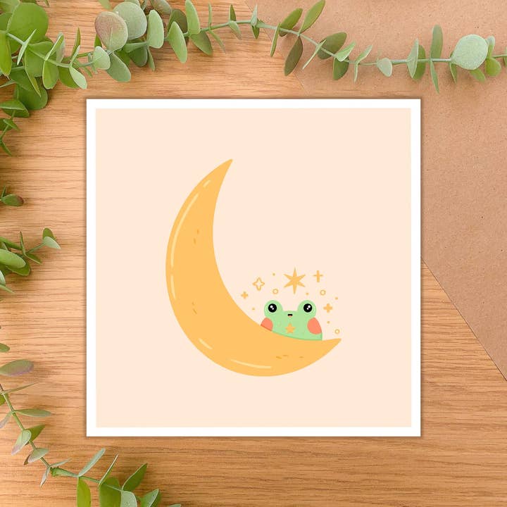 Moon Frog - Stampa artistica quadrata per la vendita all'ingrosso da parte di Laurel Mae Art