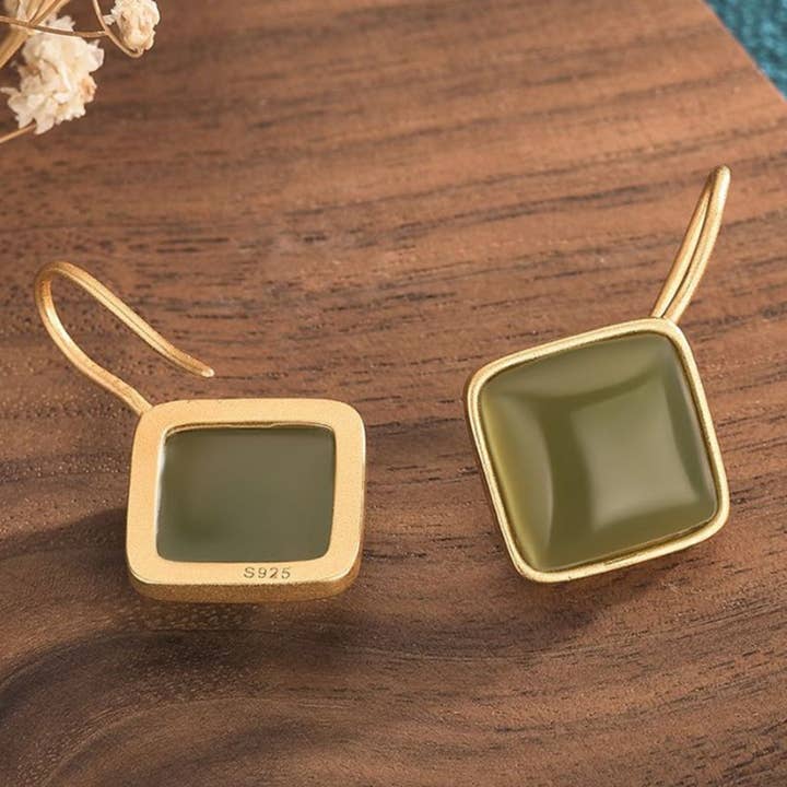 Bright MacMing - Wholesale Stud/Post Earrings - Rhombus Shaped Jade Stud Earrings