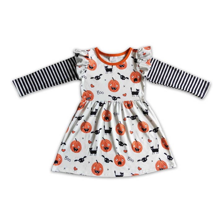Boo pumpkin bat cat kids girls Halloween dress for wholesale by Yawoo Garments