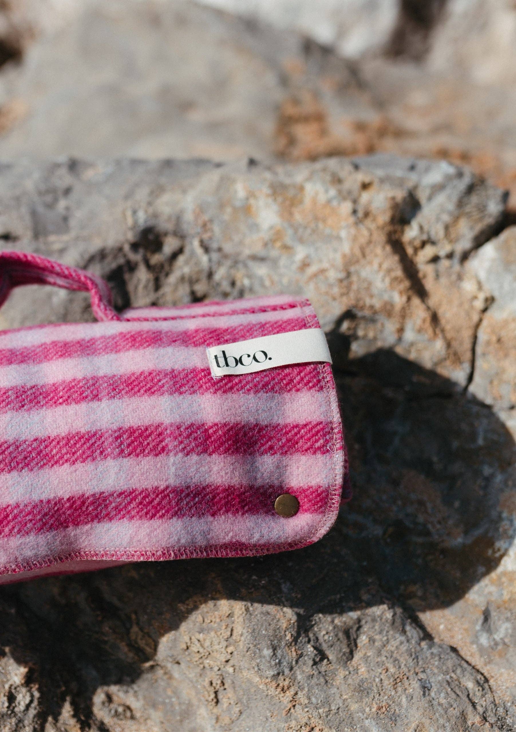 TBCo - Wholesale Picnic Blanket - Recycled Wool Small Picnic Blanket in Pink Micro Gingham2