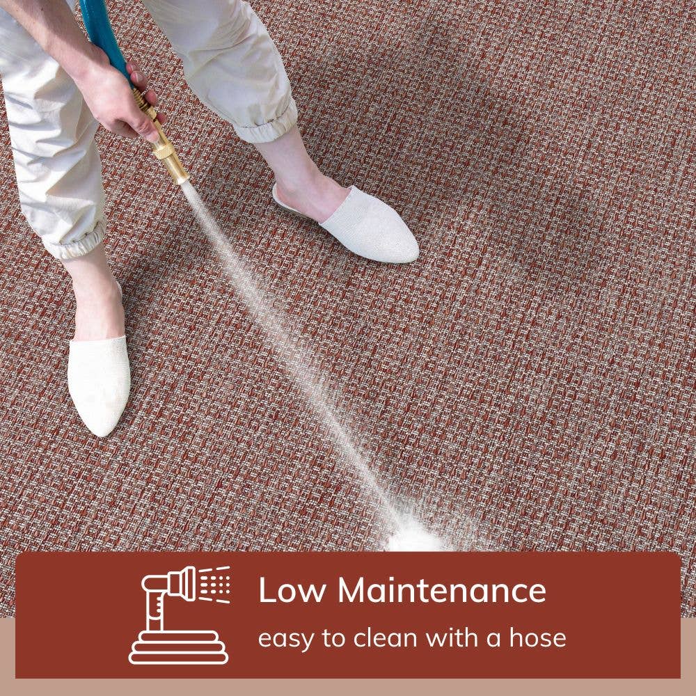 Well Woven – Engroshandel Løst tæppe – Odin Solid & Stribet Border Indendørs Udendørs Koral Flatweave1