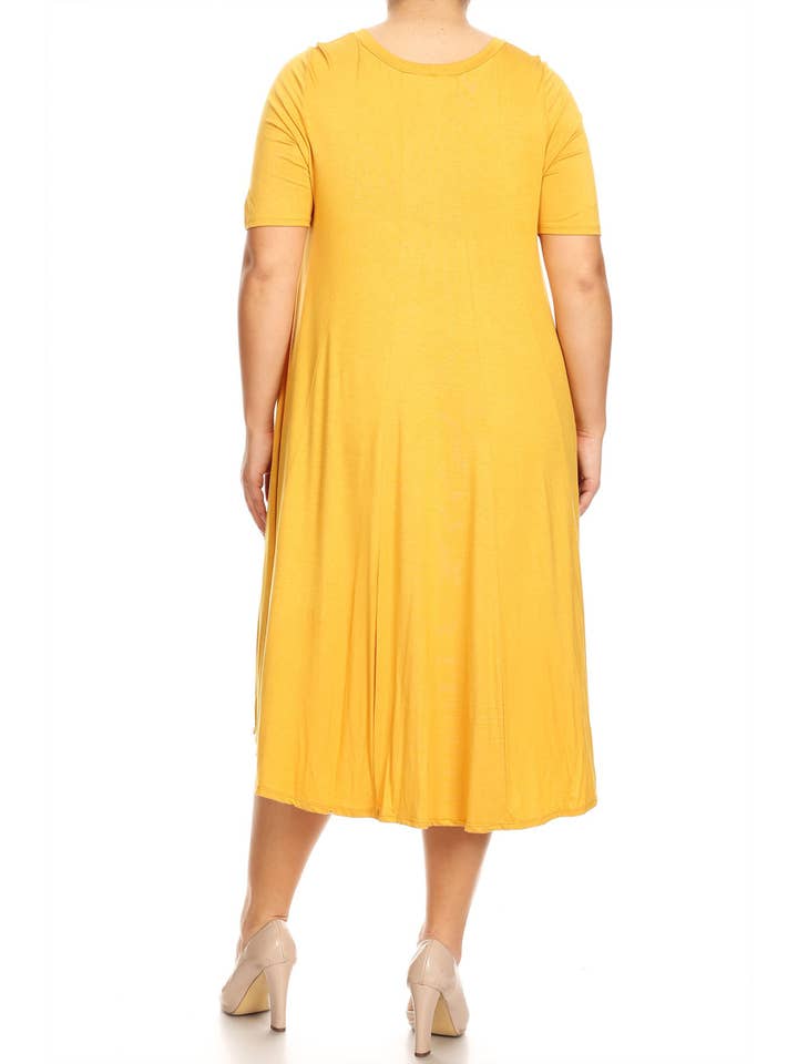 MOA COLLECTION - Wholesale Dress - Women's - Women's Plus Size A-Line Round Neck Casual Solid Midi Dress23