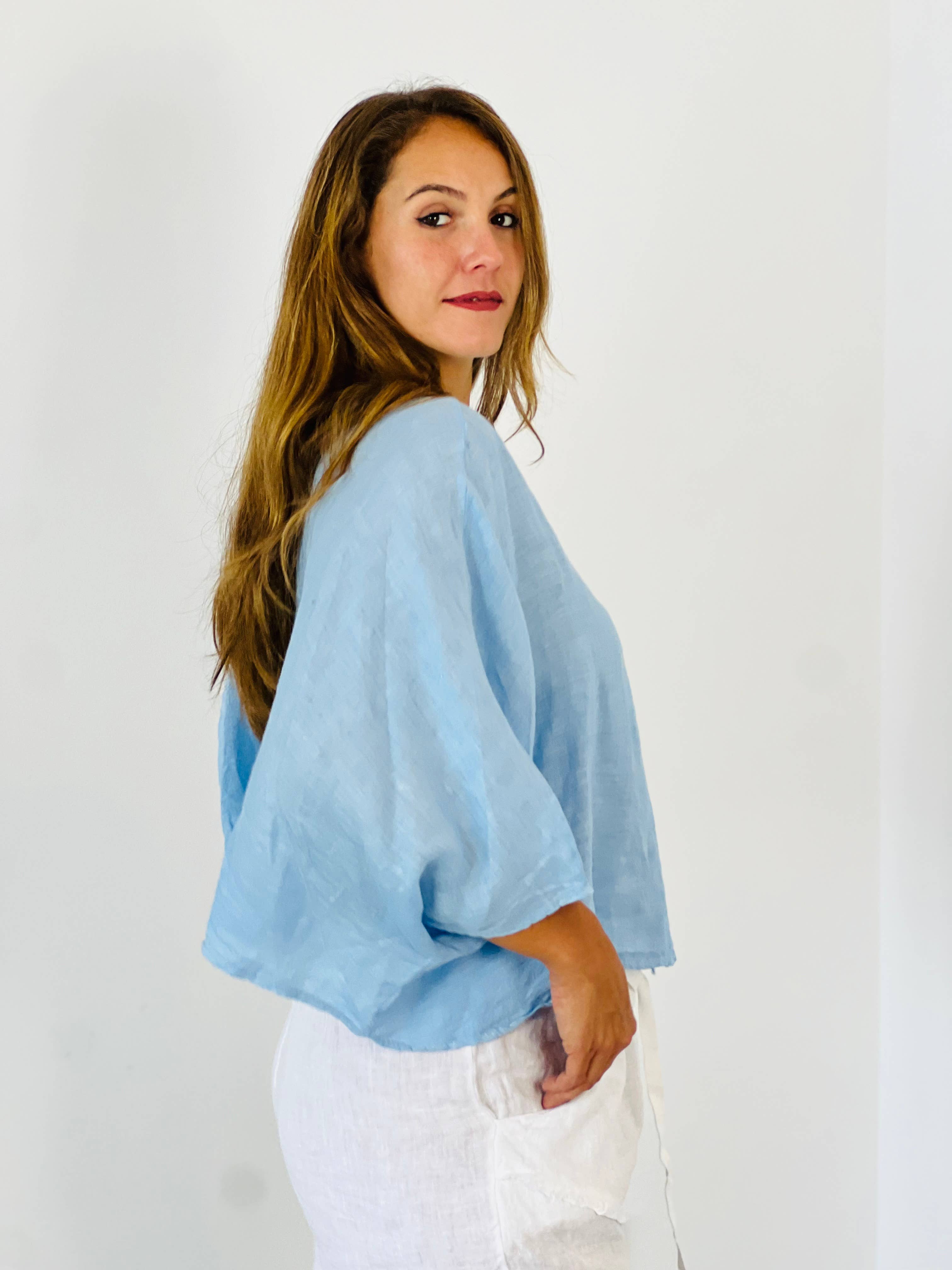 Linen & More - Wholesale Blouse - Dames - Kortelastische blouse met korte mouwen van 100% linnen16