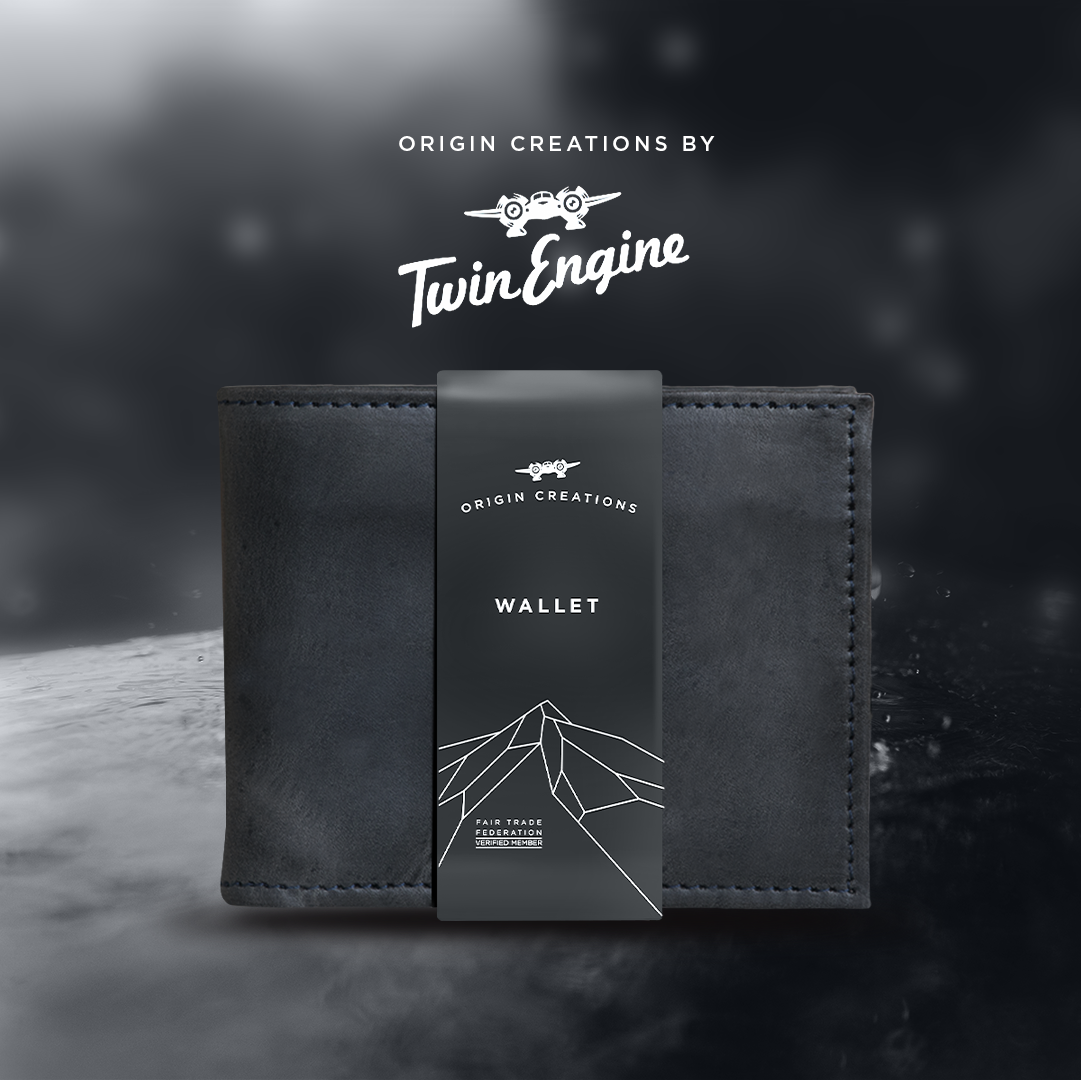 Twin Engine Coffee - Wholesale Wallet - Men's - BIFOLD Leather Wallet  Electric Black  /  Fair Trade Artisan1