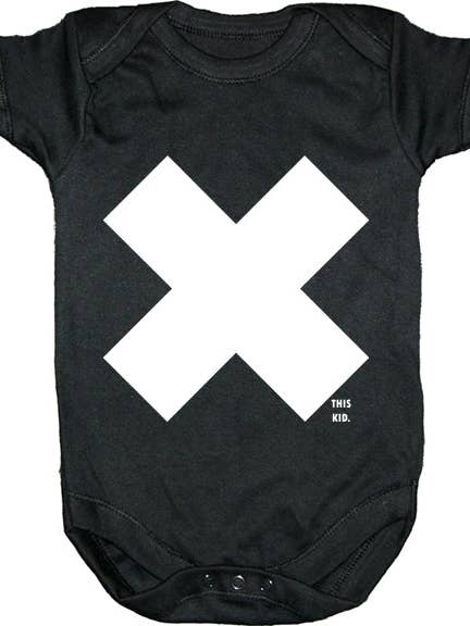THIS KID SUPPLY CO. - Big X Onesie - White on Black (Infant Sizes) for wholesale by This Kid Clothing Co.
