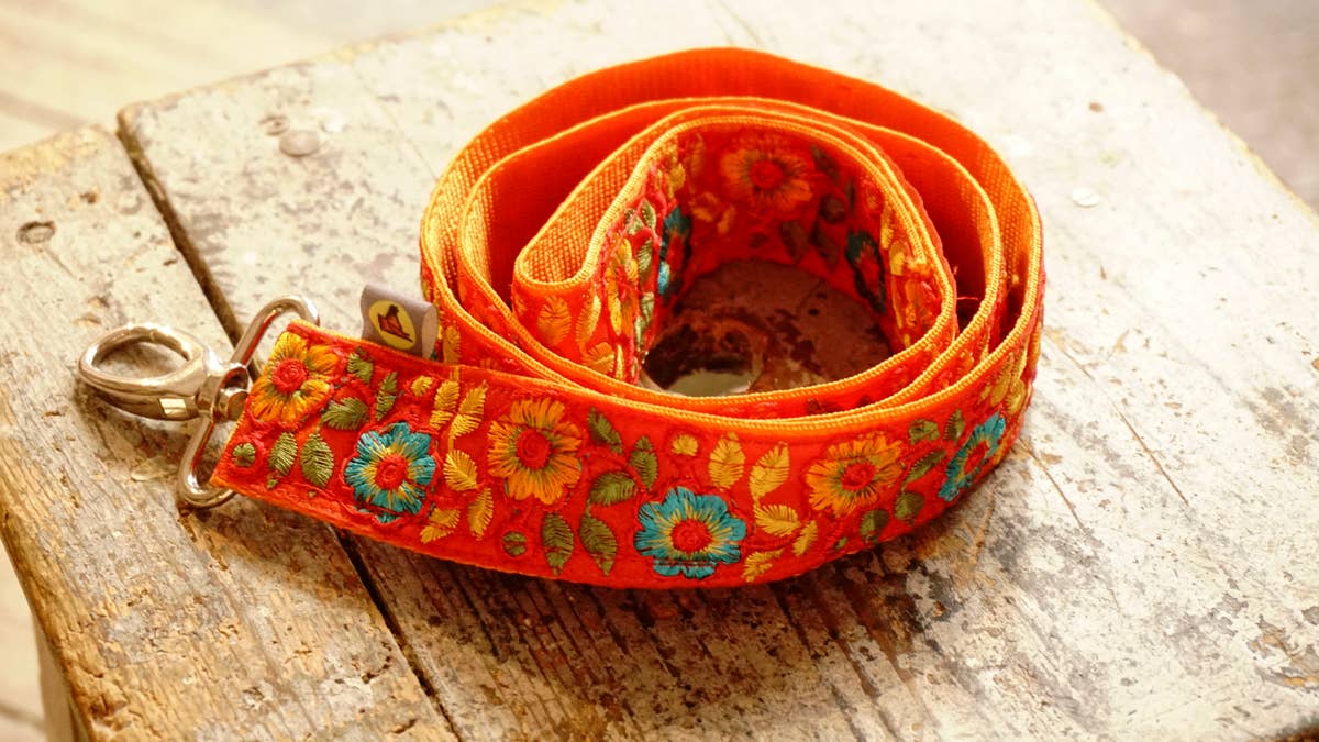 hundsfutter - Wholesale Pet Leash - Dog - Wide orange strap with flower design12