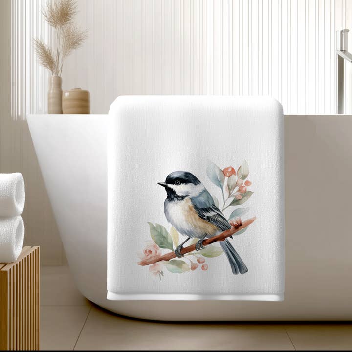 Luxury Chickadee Bath Towel for Spa-Like Comfort for wholesale by Fernville Creations
