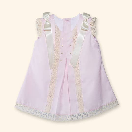 Baby girl pink dress with ivory lace - Victoria for wholesale by Karela Kids Inc.