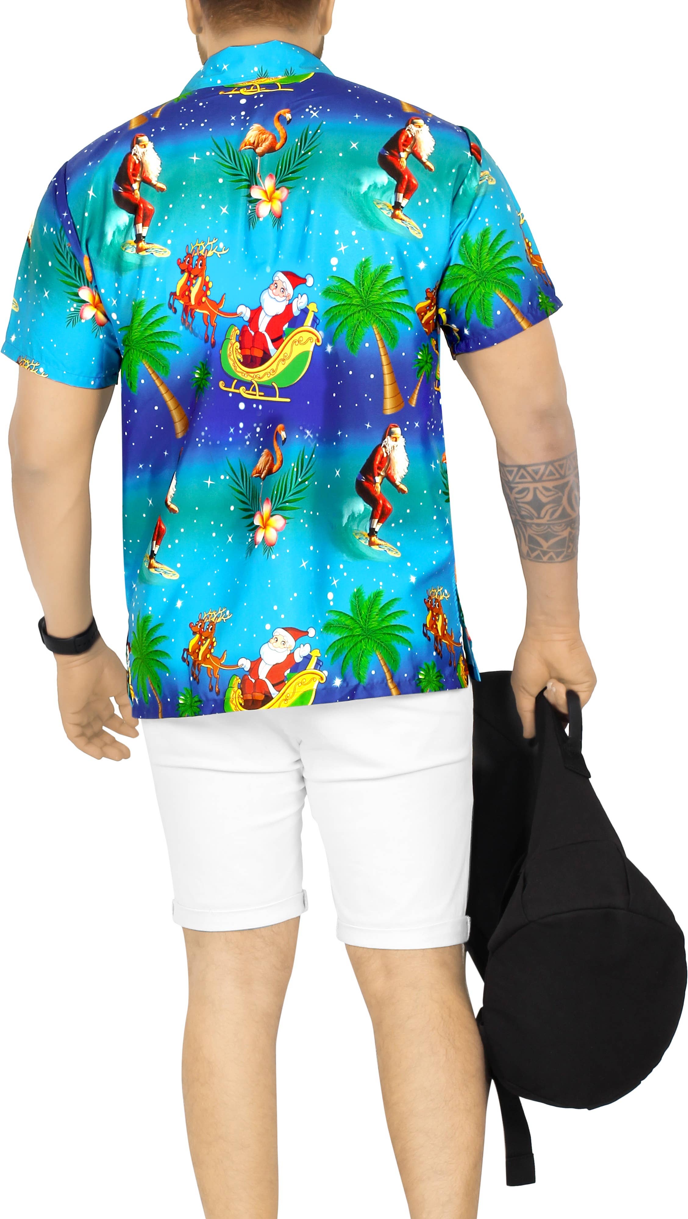 LA LEELA  Men's Christmas Santa Shirt Blue P00052 for wholesale on Faire2