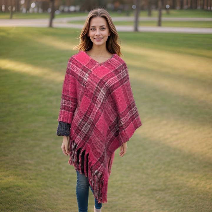 Poncho Xadrez Rosa Vivo - Sensação Espessa e Confortável por atacado de Black Ginger