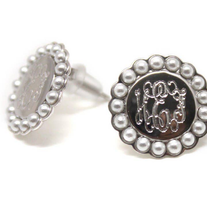 Atlanta Jewelers Supply – Großhandel Ohrstecker – Gravierbare Ohrstecker aus Sterlingsilber mit Perlenrand, Kreis