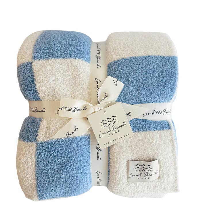 Coastal Blue Checker Cozy Luxe Home Blanket for wholesale on Faire0