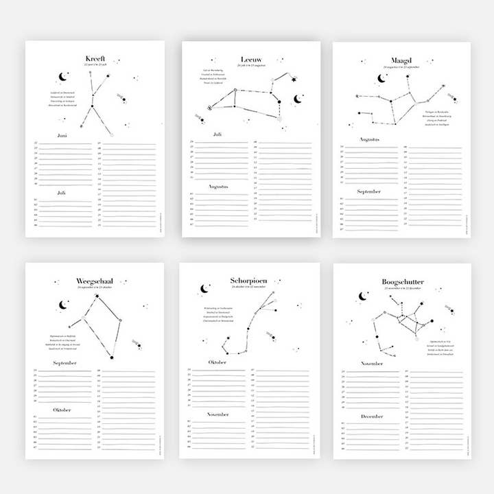 Studio Hoeked - Wholesale Calendar - Birthday Calendar - Zodiac Signs5