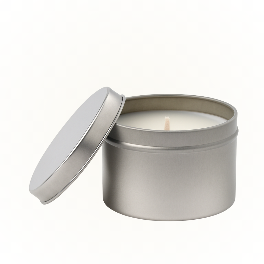 CEDARGRIS PRIVATE LABEL - Wholesale Travel Candles - 100g Private Label Tin Candle - Silver0