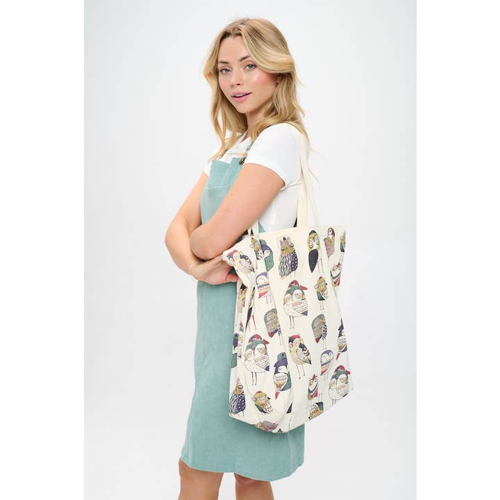 SM WARDROBE - Wholesale Tote Bag - Women's - COLORFUL OWL PRINT TOTE BAGS1