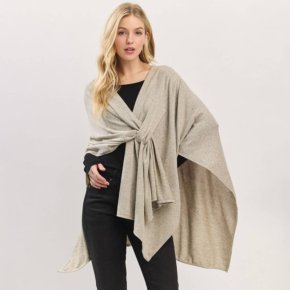 Sensibling Corp. - Wholesale Poncho - Dames - Asymmetrische Zoom Solide Doorknoop Gedrapeerde Strik-Voorkant Wikkelponcho9