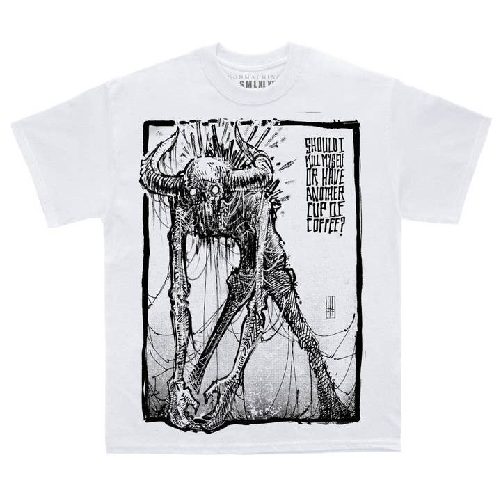 Godmachine - Wholesale T-shirt (graphic) – unisex - Coffee & Philosophy: Camus Unisex T-Shirt in White