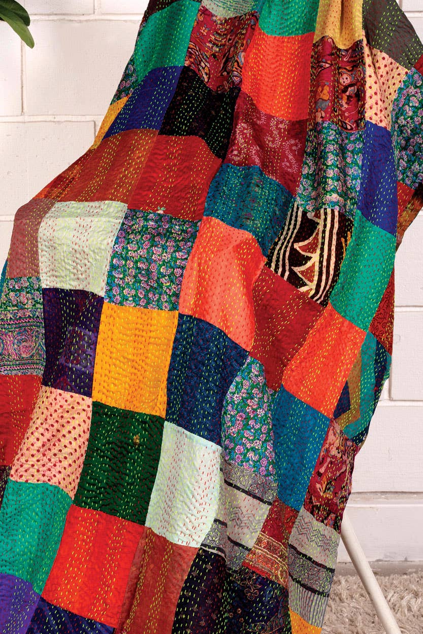 Sevya Handmade - Vente Plaids - Plaids en soie sari avec broderie kantha8