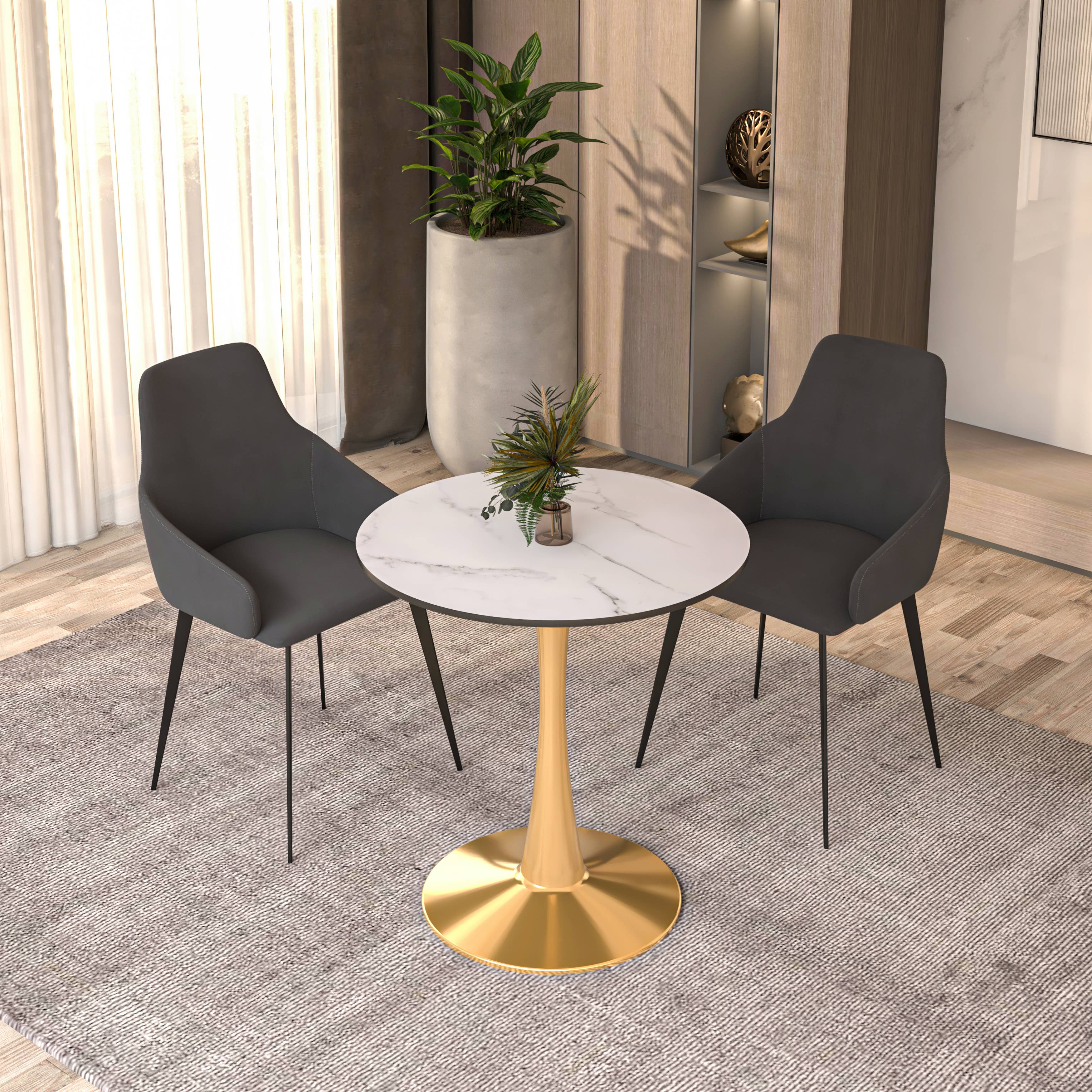 LeisureMod - Wholesale Side Table - Bristol Round Dining Table with MDF Wood Top and Gold Base7