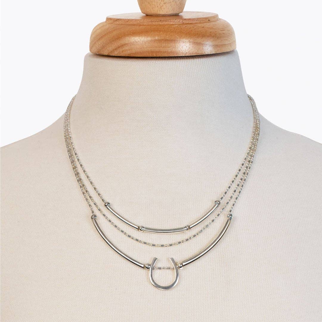 URBAN-EQUESTRIAN - Wholesale Dangle Earrings - Calista - Sterling Silver Bosal Horseshoe Earring on Beaded Chain2