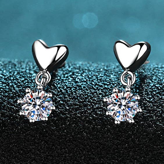 Solitaire Moissanite Heart Earrings in 925 Sterling Silver for wholesale by Perimade & Co. LLC