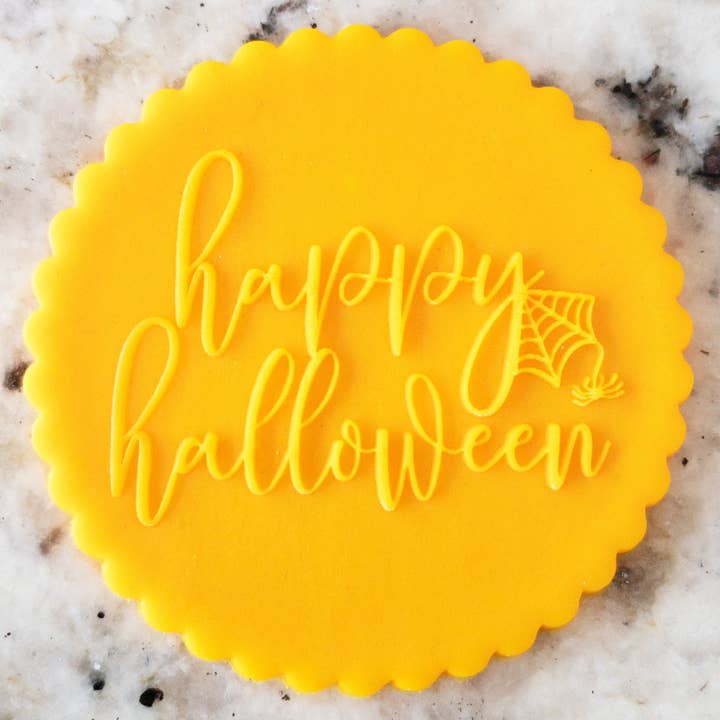 Happy Halloween with Spider POPup Embosser Cookie Biscuit Stamp Halloween for wholesale by Cut Bake Stamp