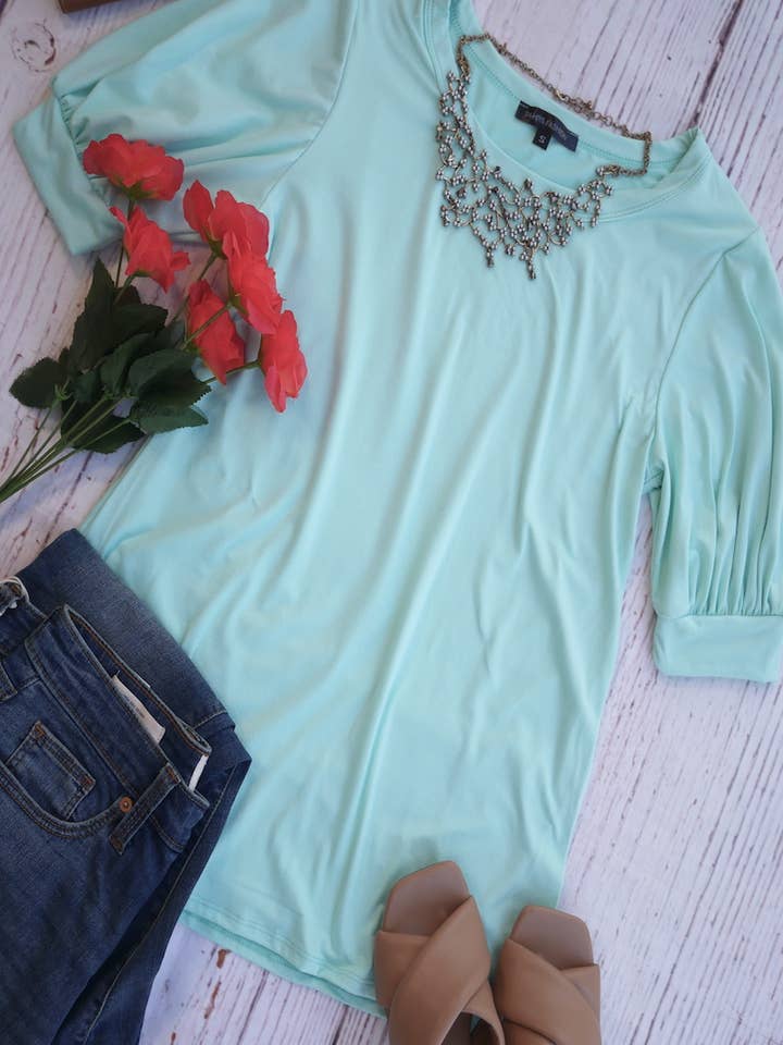 Lange top met pofmouwen S-XL voor wholesale door 24-Hrs Fashion