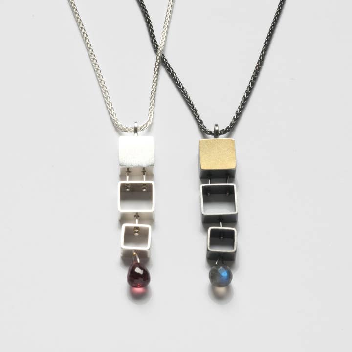 MJ24N - 3 SMALL Squares Necklace for wholesale by ASHKA DYMEL Studio