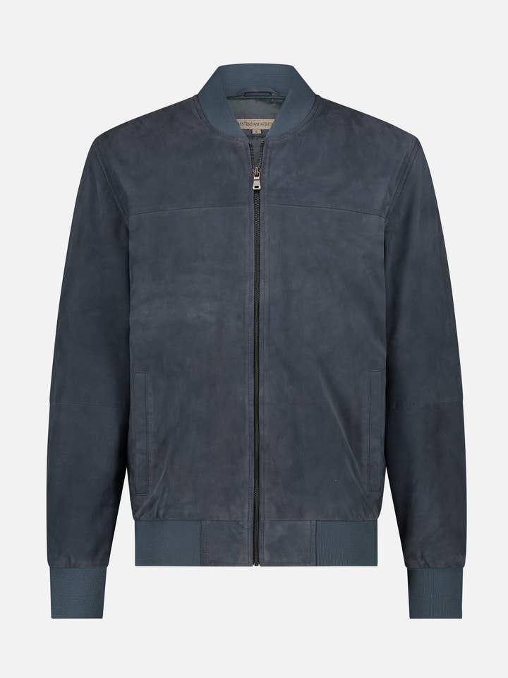 Douglas | Light Blue Leather Bomber Jacket for wholesale by Amsterdam Heritage Leather Belts, Bags, Jackets & Apparel