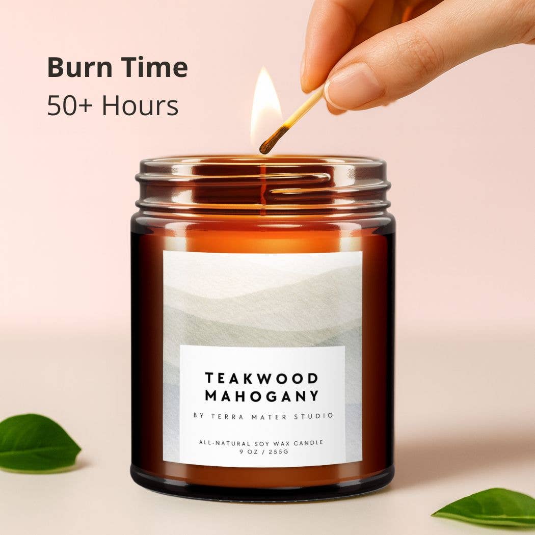 Terra Mater Studio LLC – wholesale Jar/filled candle – Teakwood Mahogany All-Natural Scented Candle3