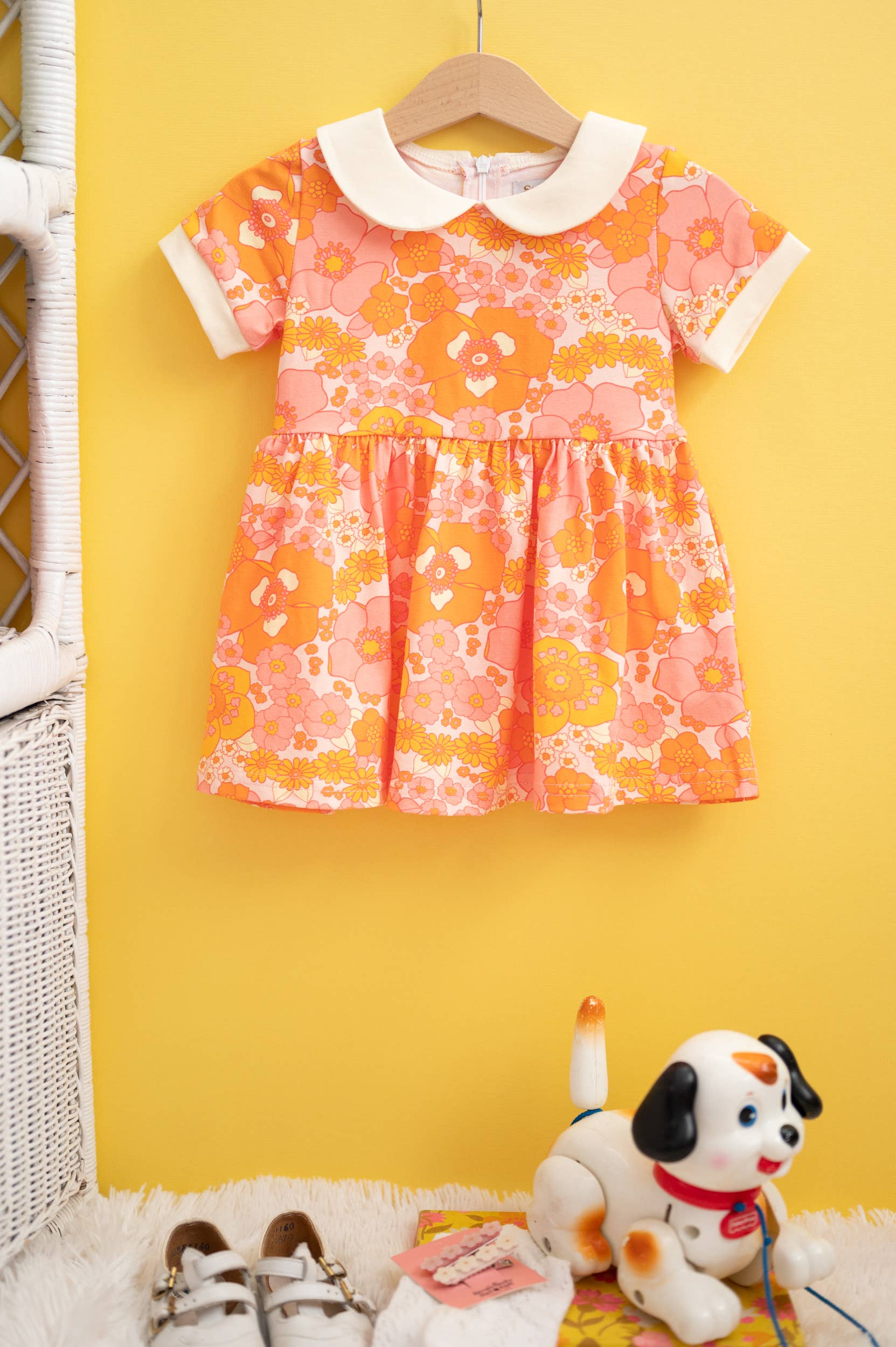 Strawberry Jam Kids - Wholesale Dress - Kids - Girls' Mod Collar Dress in Orange and Pink Flower Power 1
