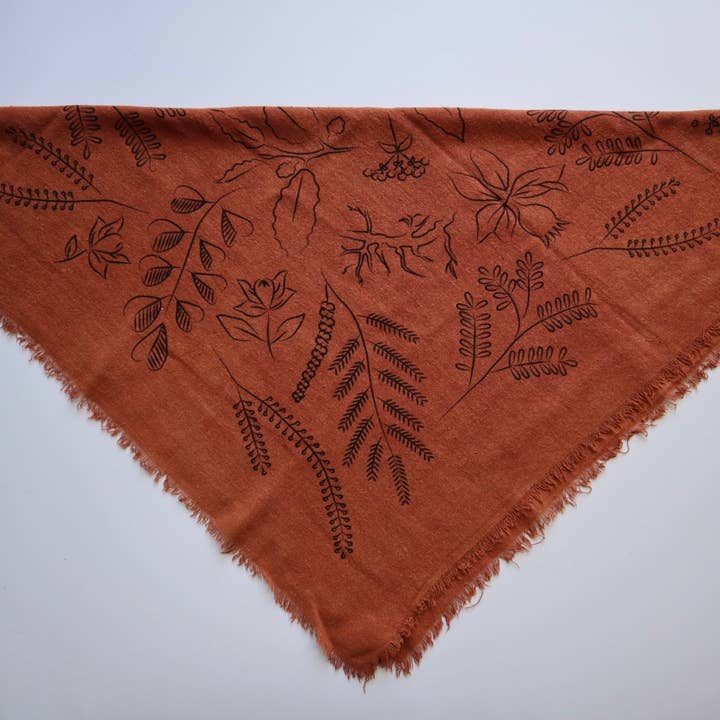 Eco Raw Studio - Wholesale Bandana - Women's - Terracotta Botanical Print Naturally Dyed Bandana (black)6