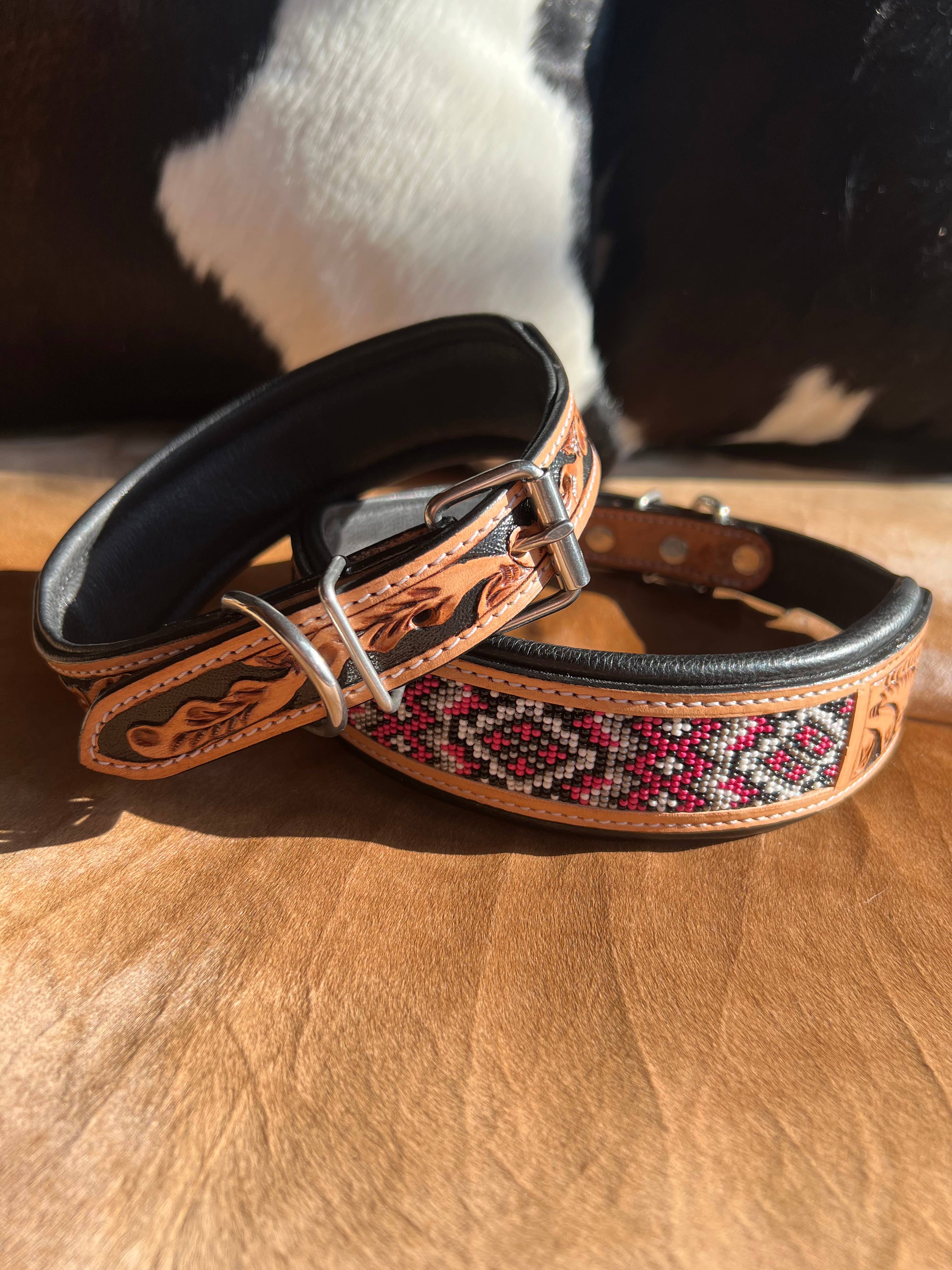 Westrian International - Wholesale Pet Collar - Dog - Western Equestrian Tooled Pink Leather Beaded Dog Collar2