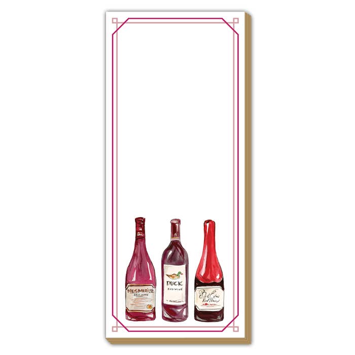 Handpainted Red Wine Bottles Luxe Skinny Pad for wholesale by RosanneBeck Collections