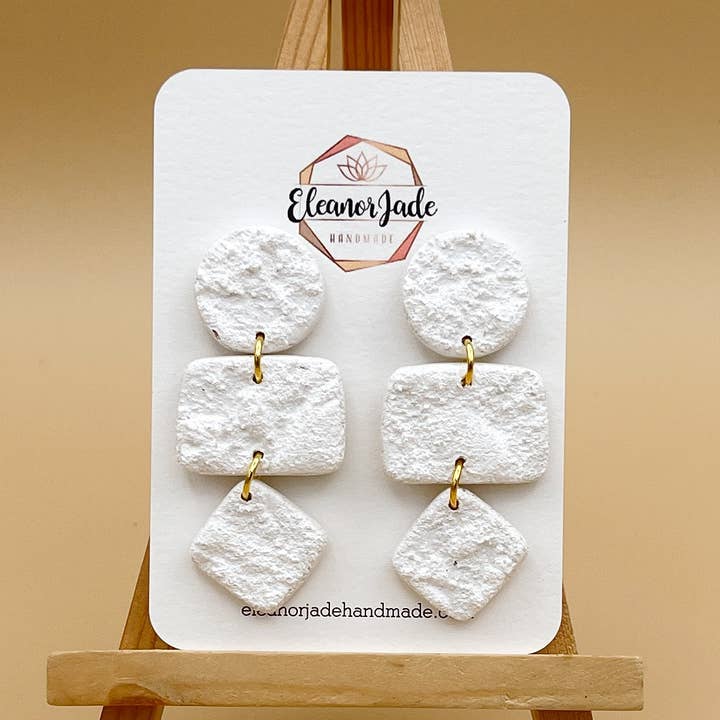 Orecchini in argilla con catena geo in stucco fin per la vendita all'ingrosso da parte di Eleanor Jade Handmade
