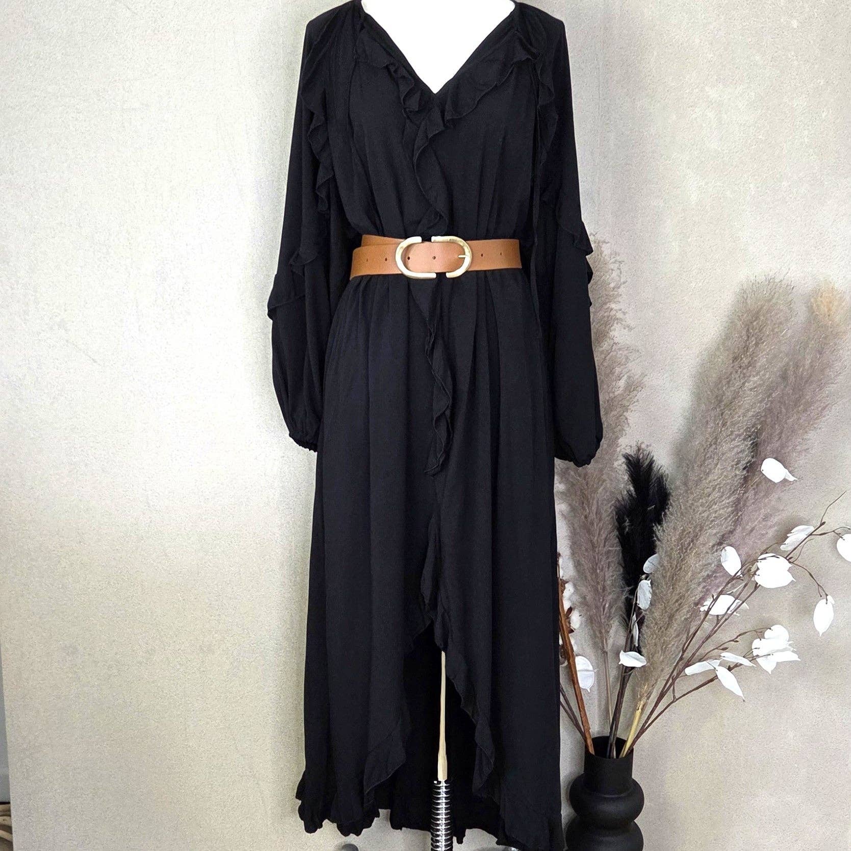 Tempest Designs – wholesale Dress – Women's – Viscose dress with ruffle detail and flattering split (belt not included) (M-L)1