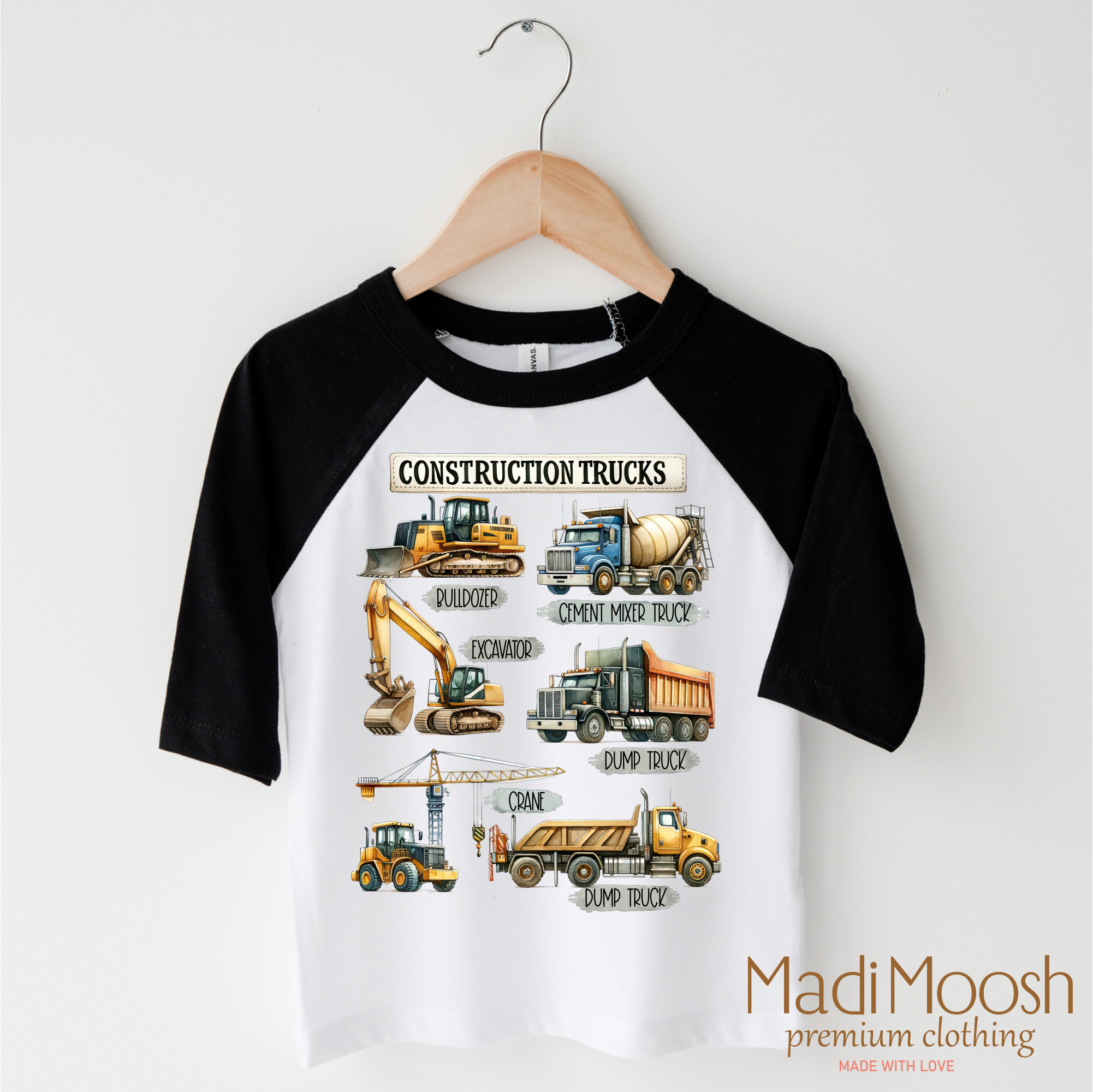 Madi Moosh - Wholesale Screen Printed T-Shirt - Kids - Construction Trucks Shirt - Excavator Tee3