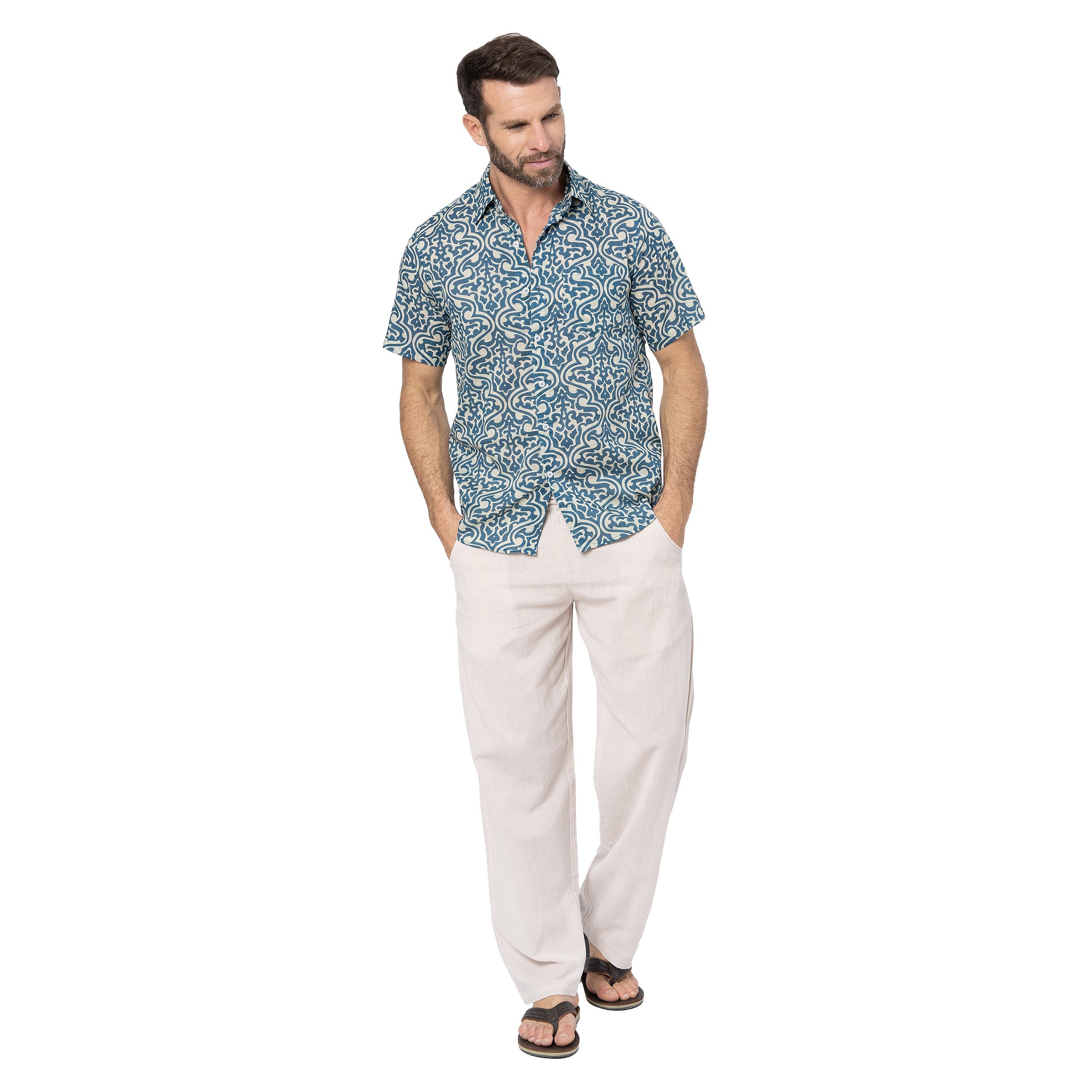 La Mano Boho - Wholesale Button Down Shirt - Men's - SHORT SLEEVE SUMMER SHIRT HC0051M1