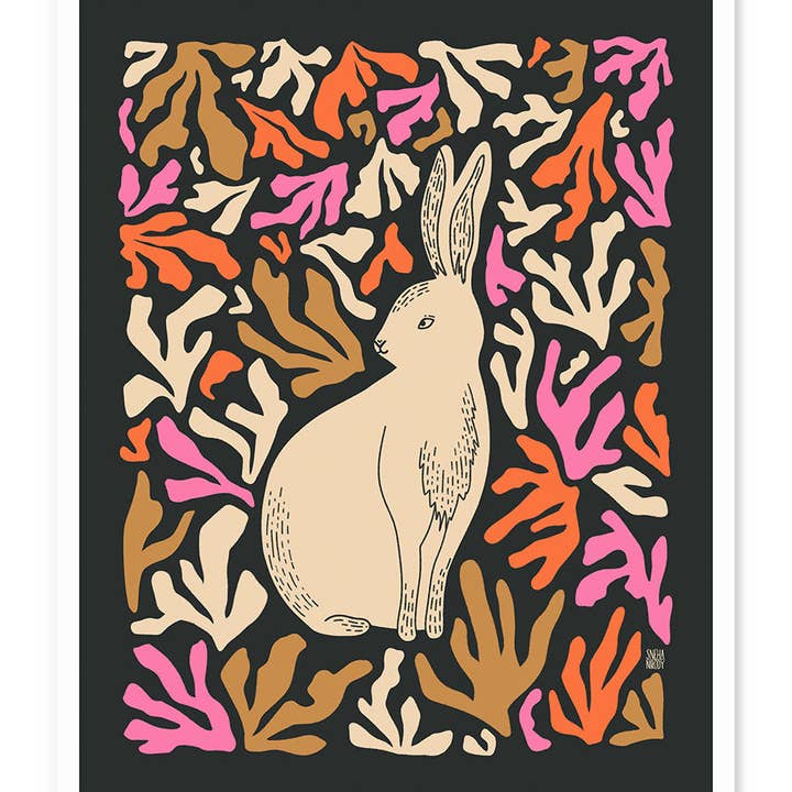 Adorable Bunny Modern Matisse Style Art Print for wholesale by Wild Croft Studio