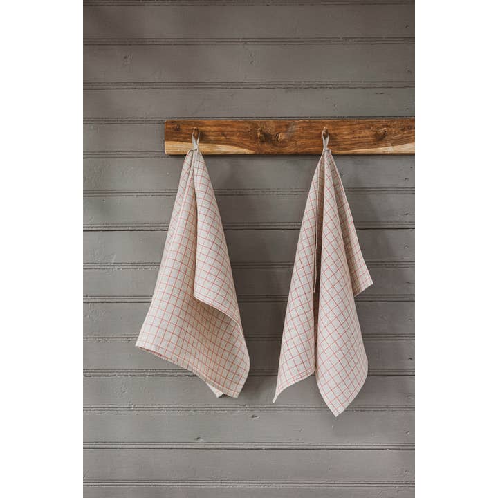 Washed Linen Hand Towels, Natural Red Checks for wholesale on Faire2