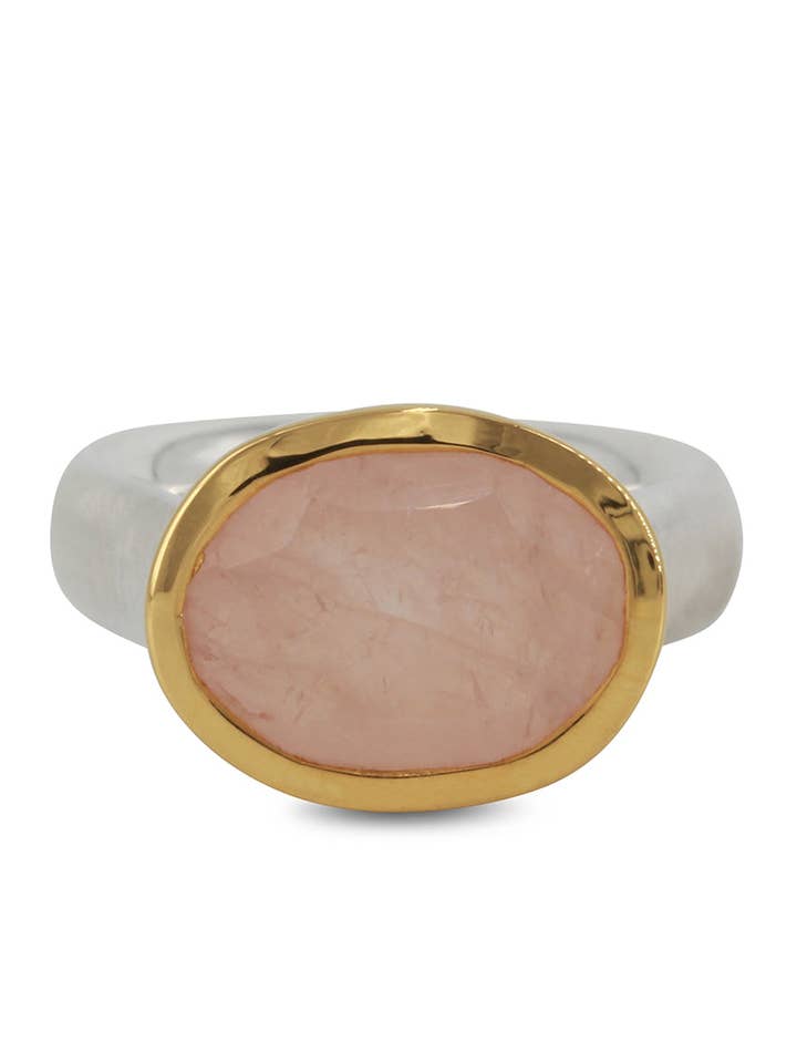 Silver ring "Icur" with 14x10mm rose quartz faceted, 18ct gold-plated for wholesale by Campur GmbH