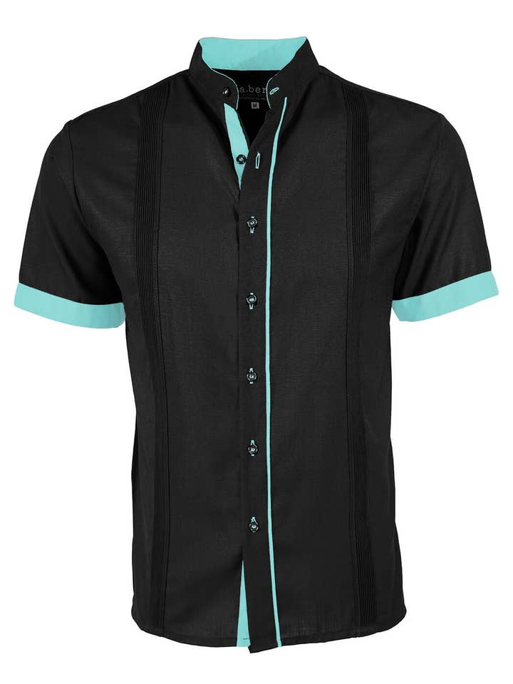 Y.A.Bera Clothing Modern Guayaberas - Wholesale Button Down Shirt - Men's - Couture Black Clásico Mandarin Presidencial Guayabera11