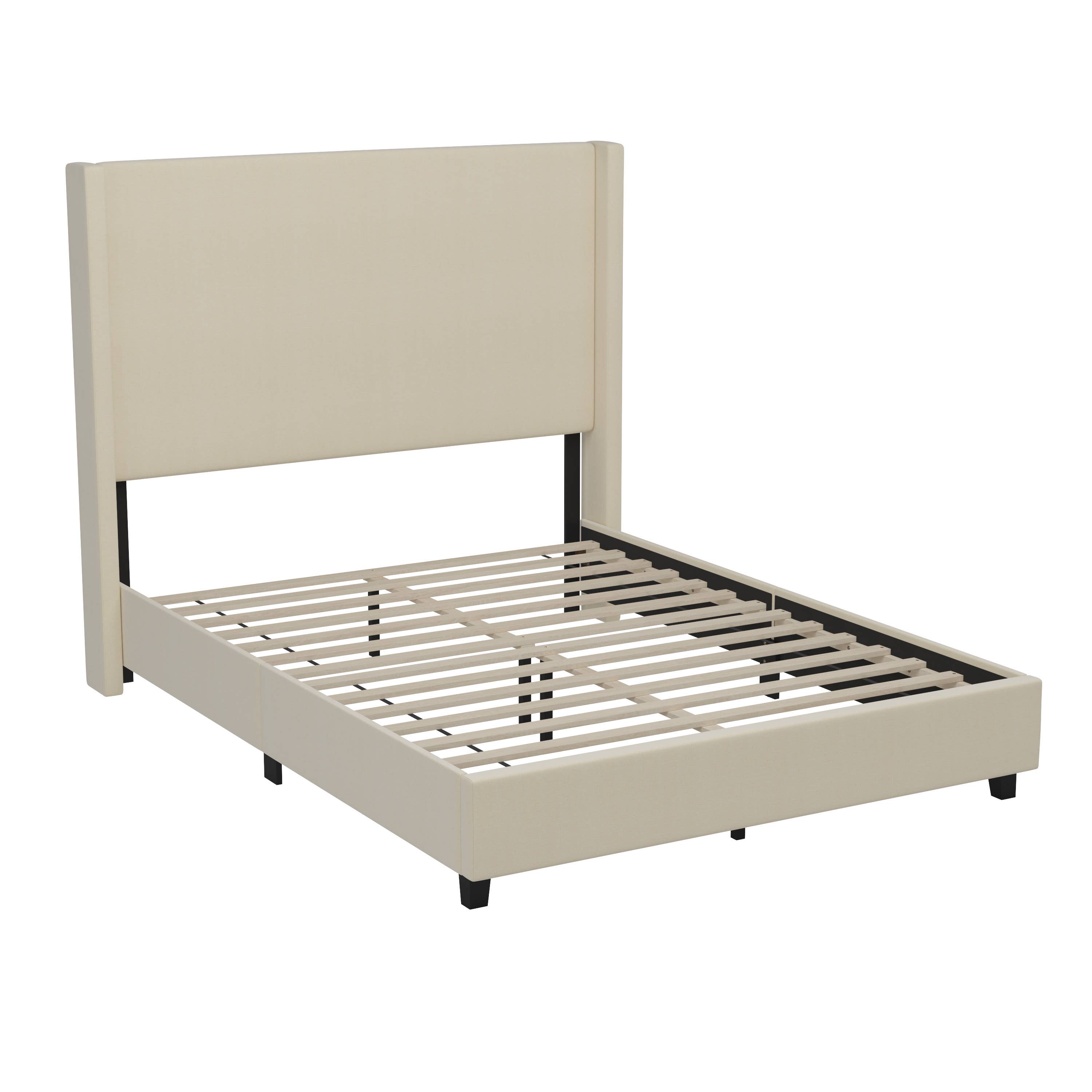 Beige Queen Platform Bed with Tufted Headboard for wholesale on Faire1