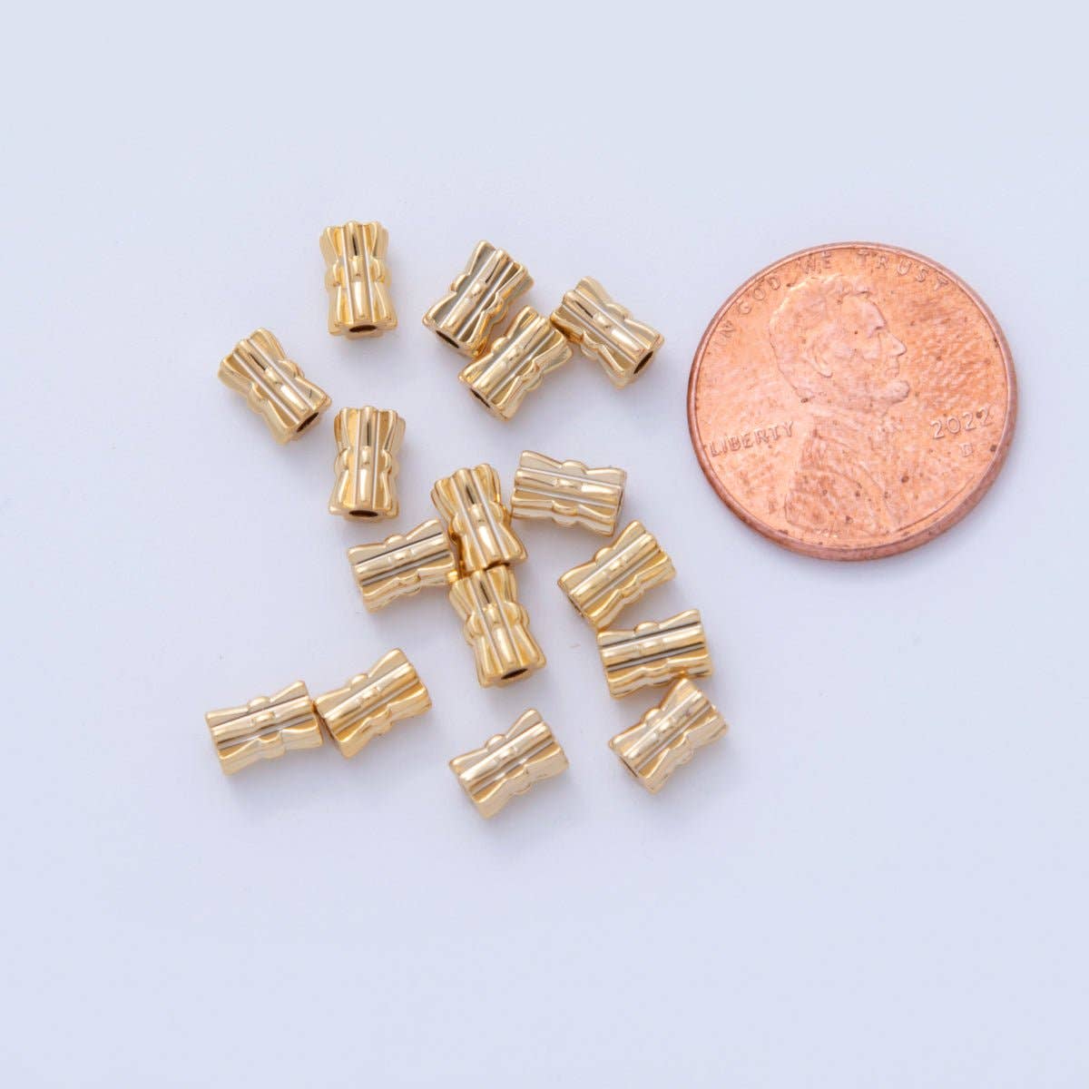 Aim Eternal - Wholesale Beads - 18K Gold Filled 4mm Geometric Lined Tube Bead Spacer Set by 10 Pieces | B8232