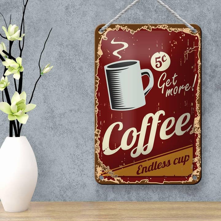 Femer – wholesale Skylt – Retro 12 x 18 cm Kaffe Endlös kopp Metalldekorativ skylt Plåtskylt
